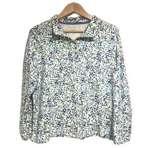 Natural Fibers 100% Cotton Blue and Green Leaf Print Top